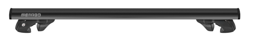 lengthwise view of a black Menabo roof bar on a white background
