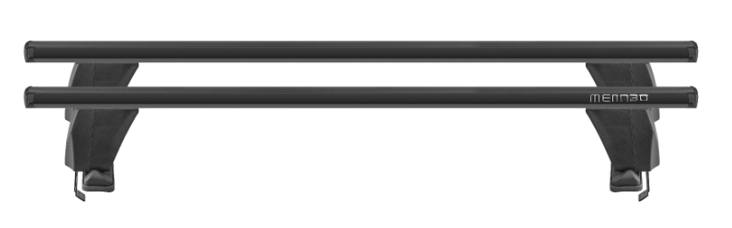 two black menabo roof bars on a white background