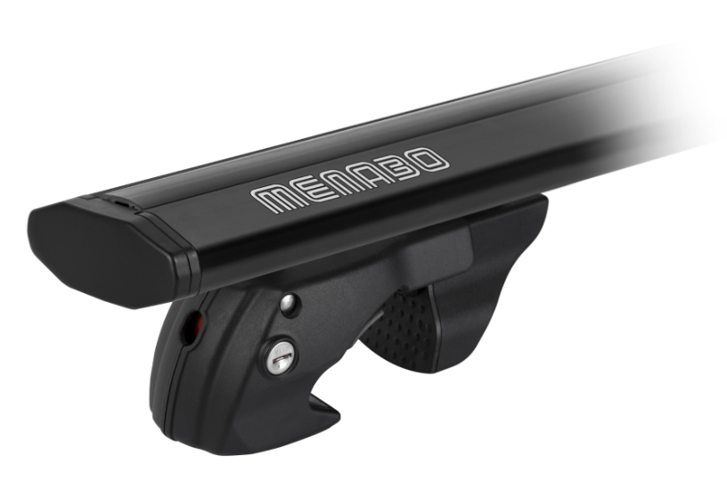 Black clip-on roof bar with white menabo branding