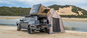 Esperance roof tent Grey with hard shell on Pickup Grey