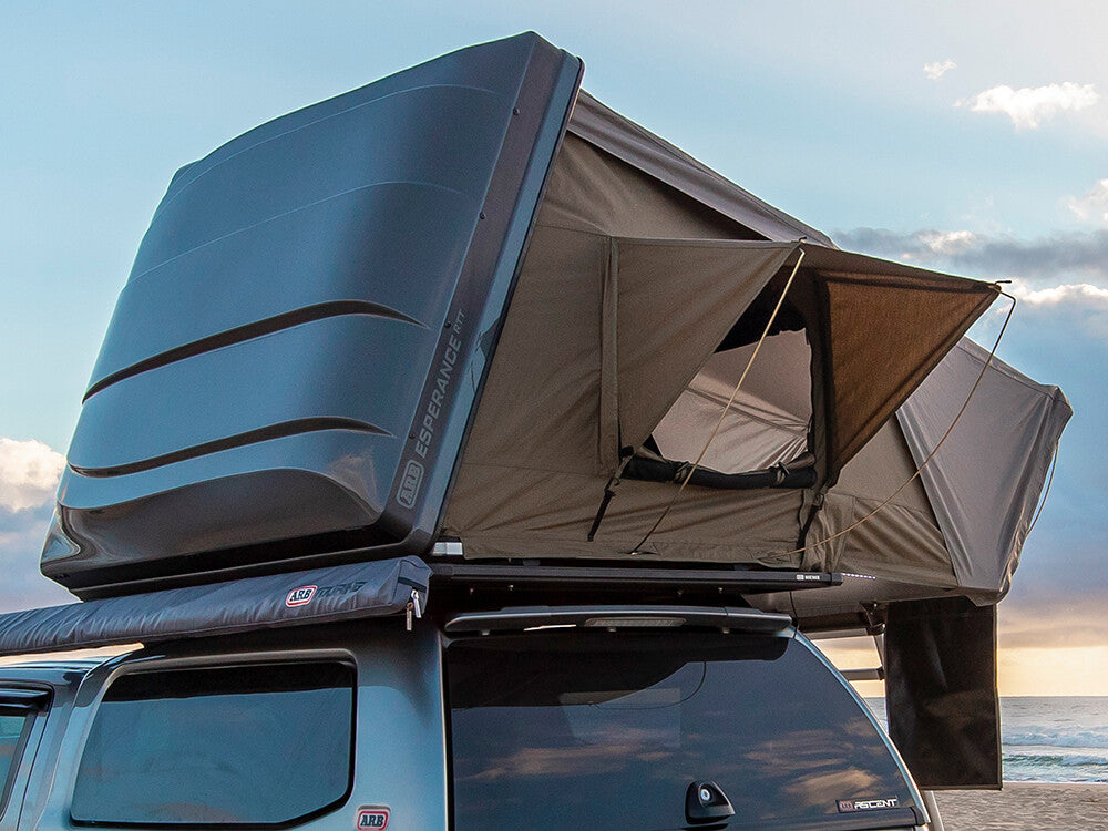 Esperance open roof tent Grey with hard shell on Pickup Grey 