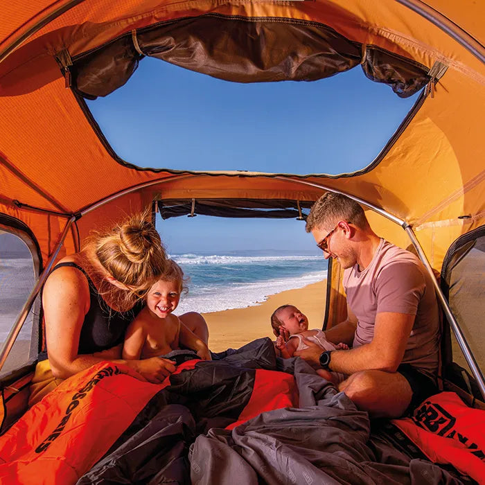 FAMILY INSIDE THE ARB FLINDERS ROOFTOP TENT 