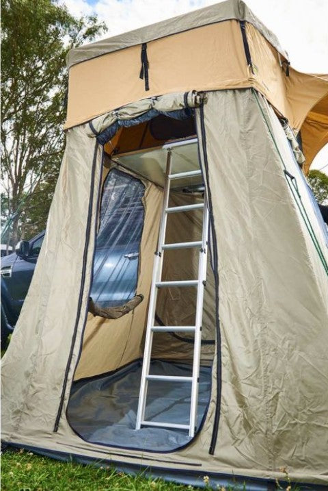roof tent extension with mosquito nets and aluminum ladder