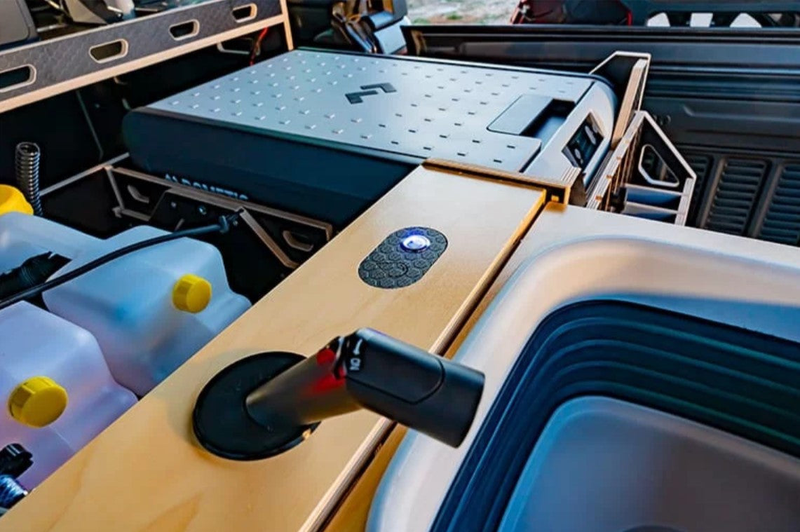 Dometic fridge and tap over sink in a Jeep module