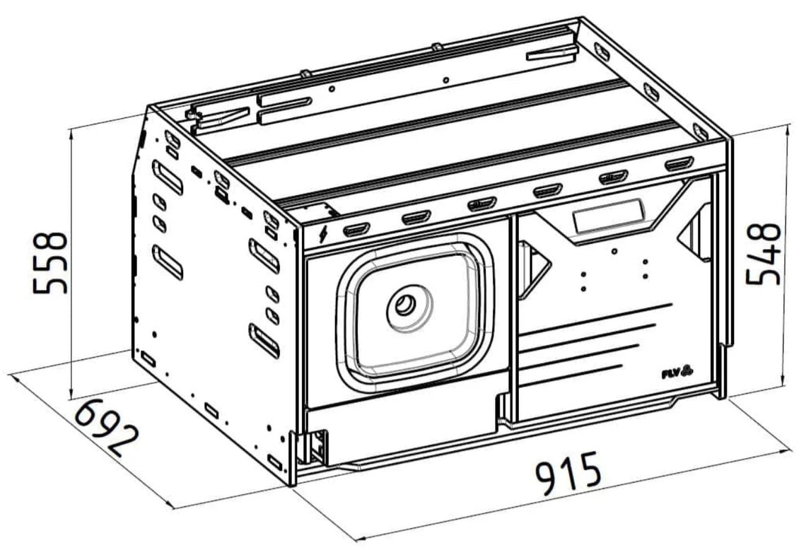 Diagram of an FLV module with dimensions 558*692*915