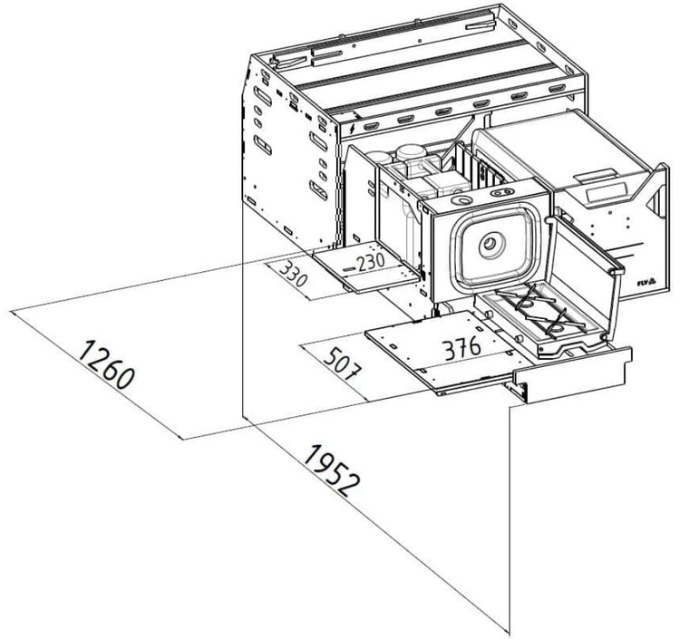 Fully unfolded FLV interior module diagram with dimensions