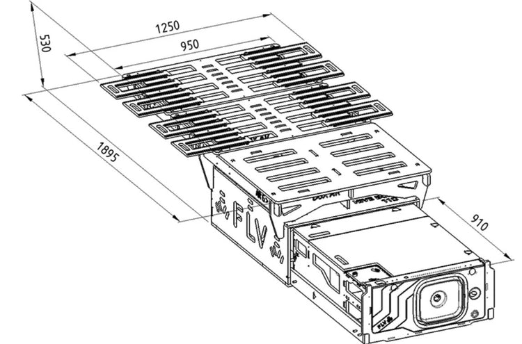 Dimensioned drawing of unfolded FLV box