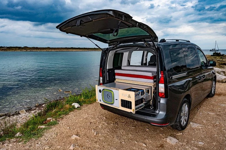 Black waterfront van with interior fittings