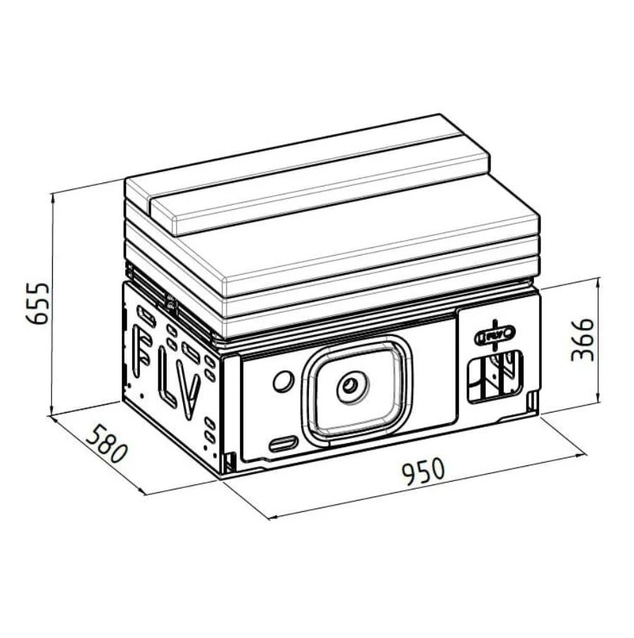 FLV box diagram with all dimensions closed