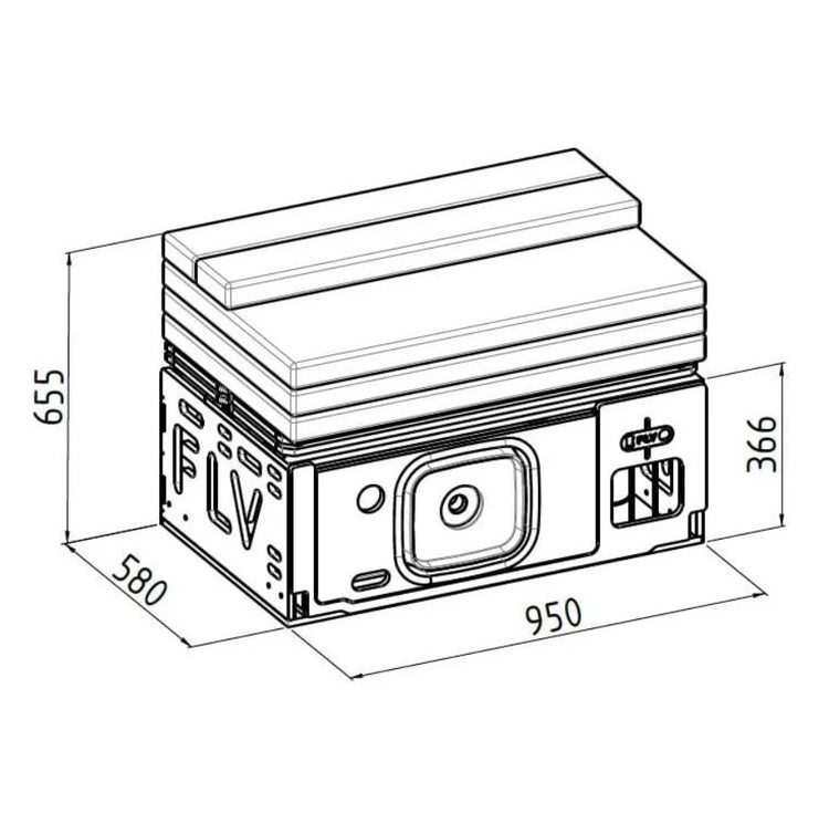 FLV box diagram with all dimensions closed