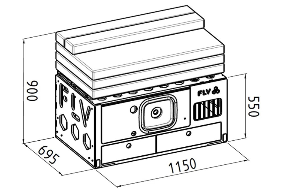 box fitted out for VAN in diagram with its closed dimensions