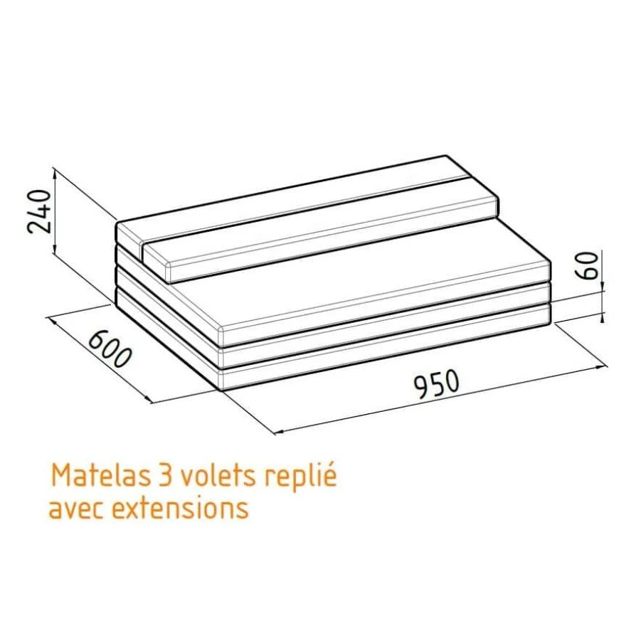 dimensional drawing 3-panel mattress