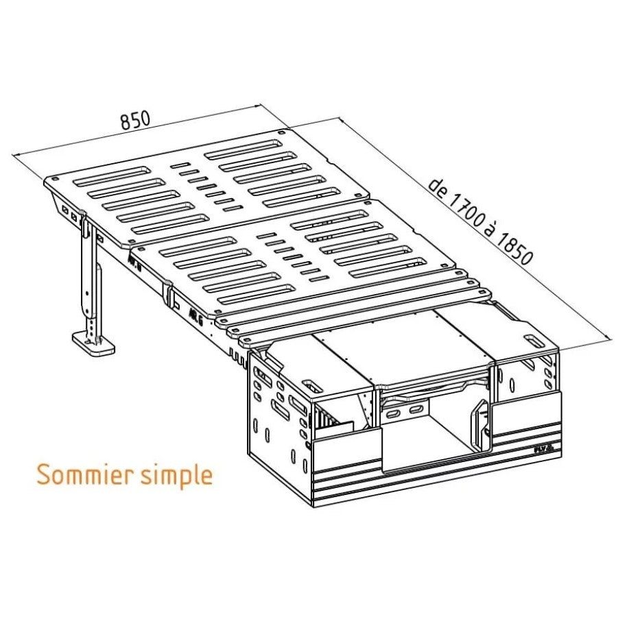 single box spring folded out on wooden frame