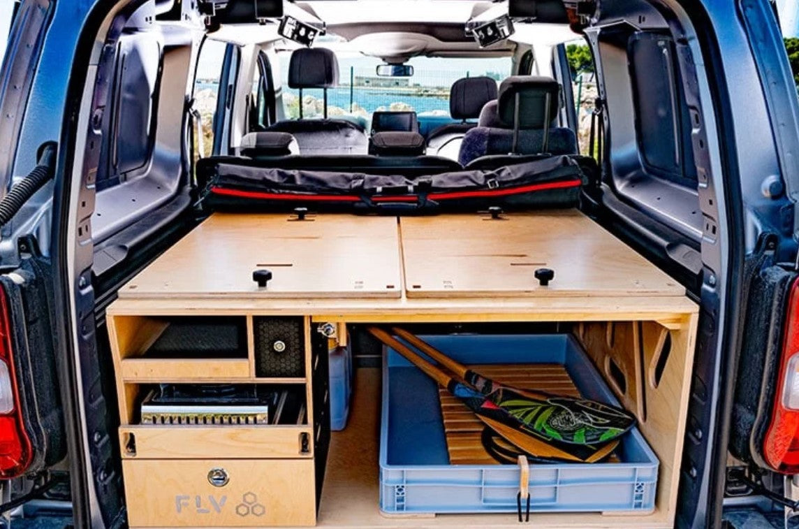 Wooden box in a converted van