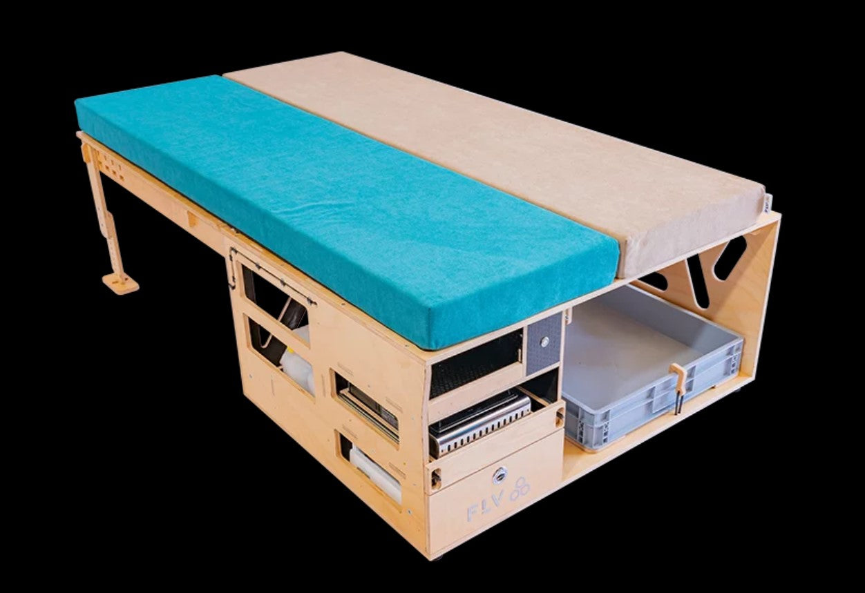 fitted wooden box with double mattress