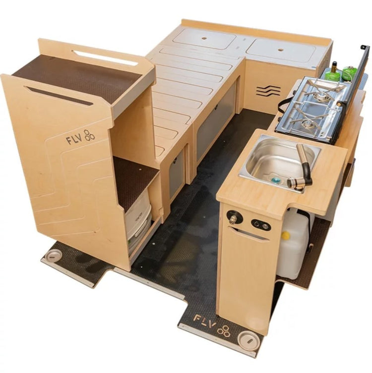 wooden interior module for van with bed area