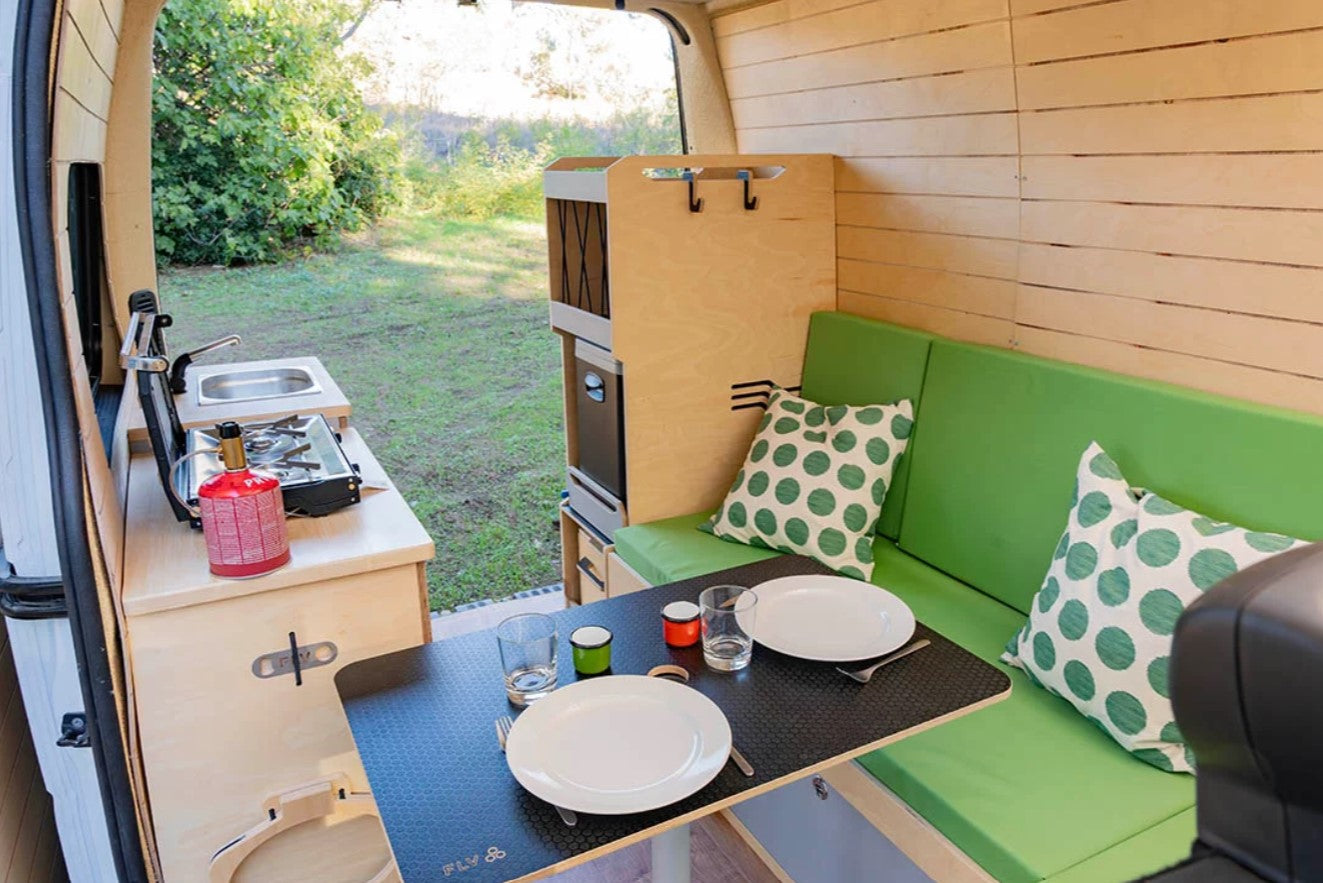 Interior of a panel van with side insulation