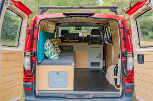 Rear view of a red van fitted with FLV modules