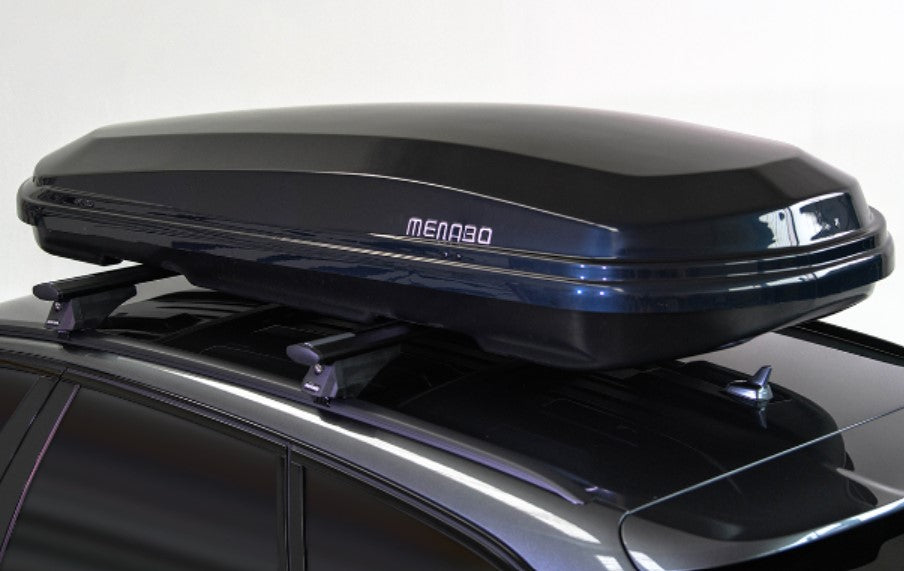 Menabo black roof box on roof bars