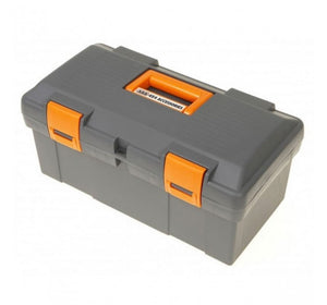 grey ARB box with orange fasteners and handle