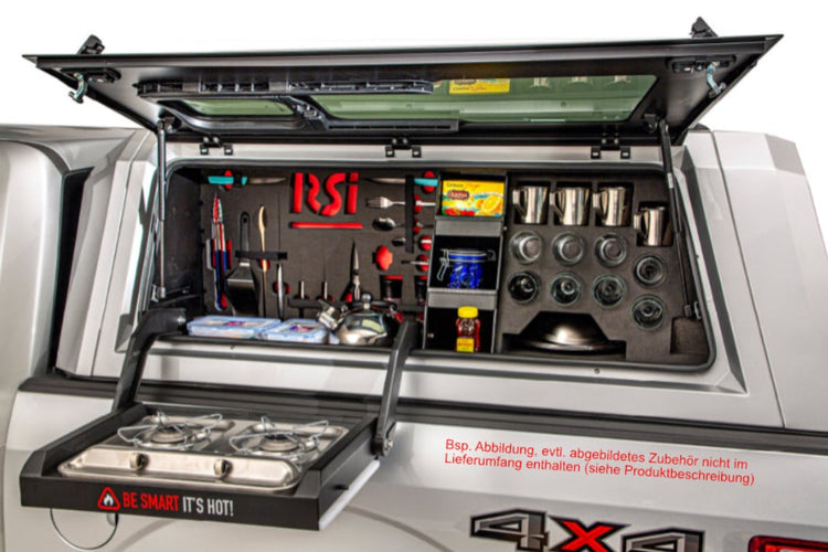 Mobile kitchen on the side of an Canopy Hardtop RSI with accessories