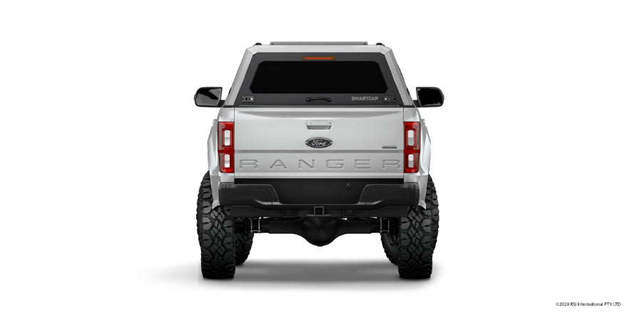 rear view ofCanopy Hardtop RSI EVO Adventure White on 2018 Ford Ranger Double cab White on white background 