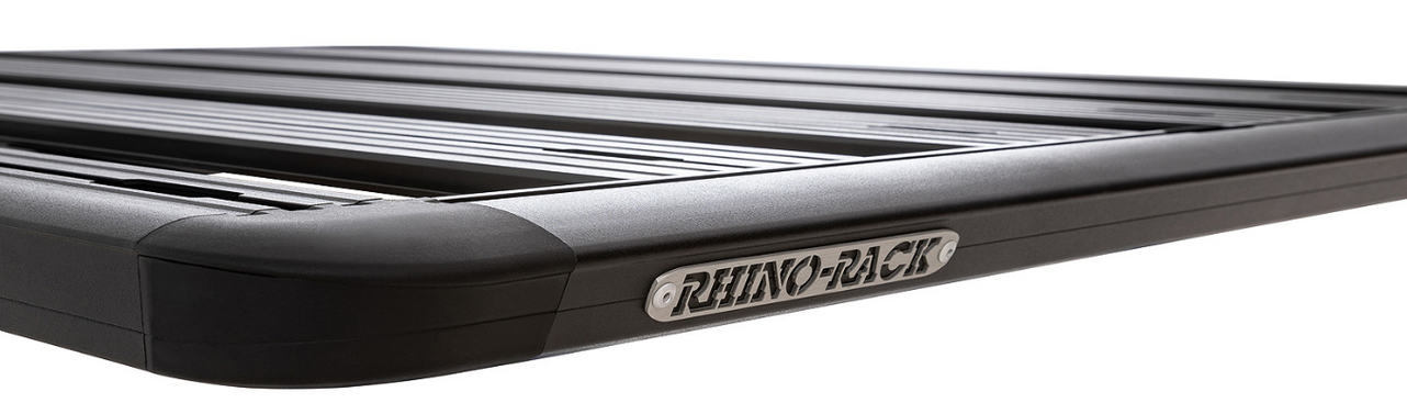 black roof rack with grey plate rhinorack