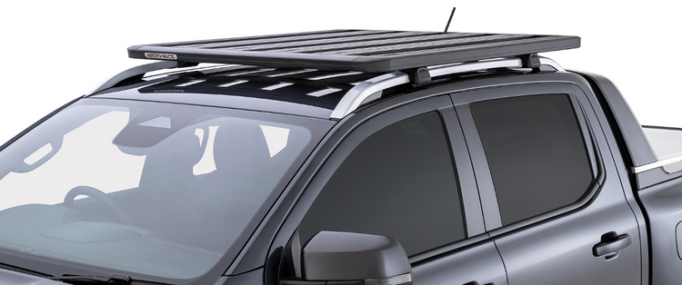 close-up view of a roof rack mounted on original pick-up bars