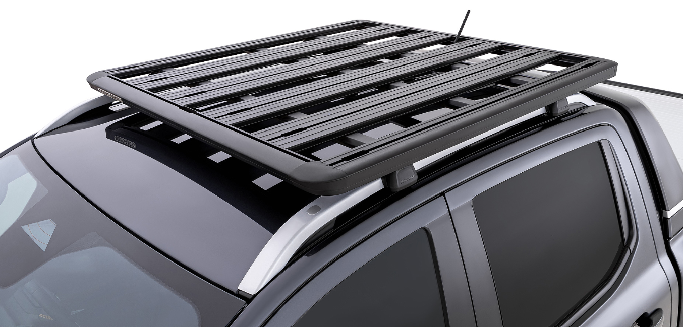 top view of a black roof rack fixed on original bars