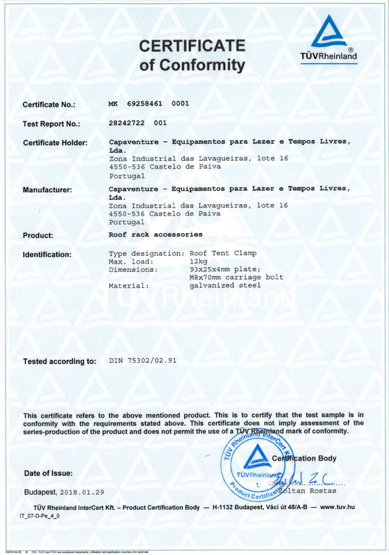 James Baroud Grand Raid EVO Roof Trim Certificate of Conformity