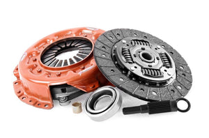Orange and grey clutch discs, presented on a white background with their components