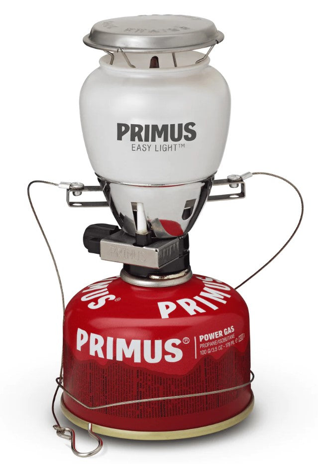 Primus lantern with red gas bottle