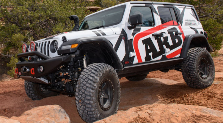 Jeep wrangler JL white logo arb in rock