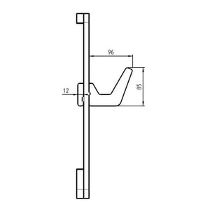 Dimensioned side view of a wall hook