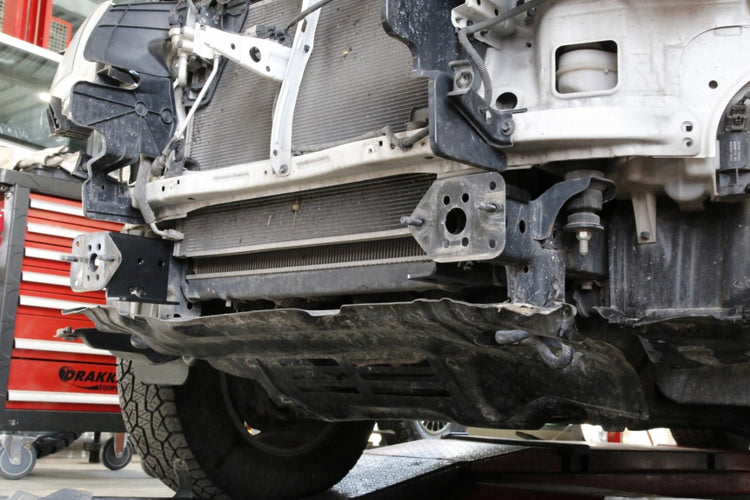 front of a vehicle without a bumper and with armouring