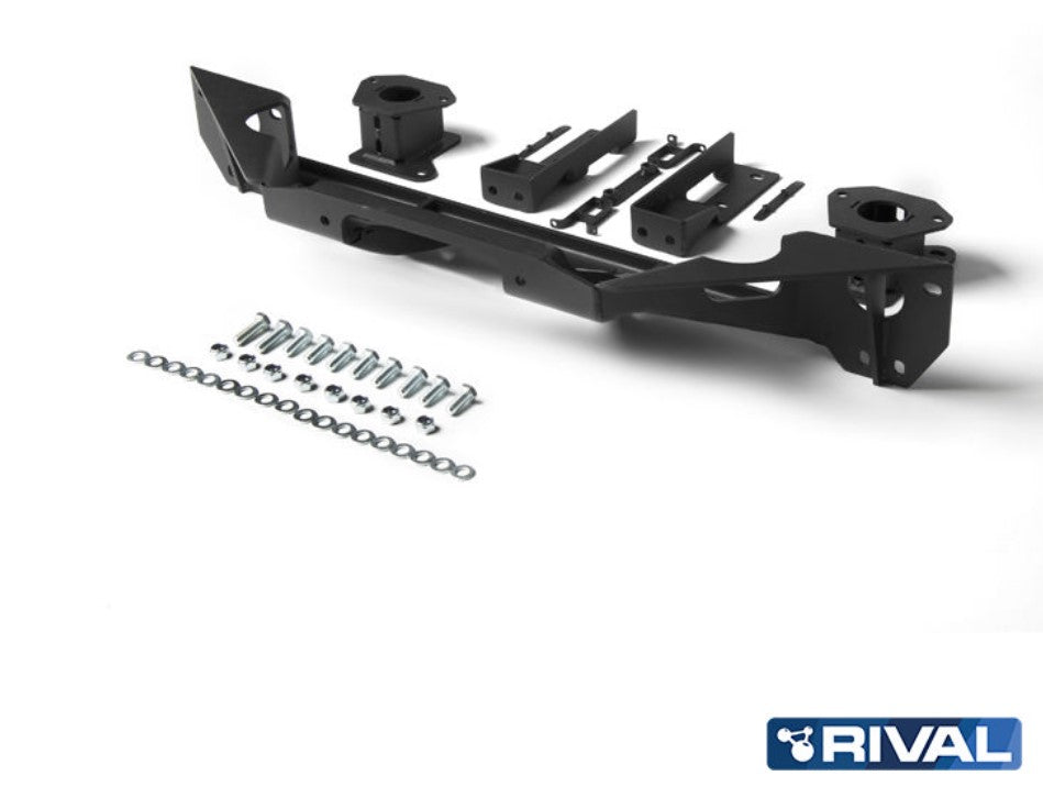 Black RIVAL winch plate on white aluminium background