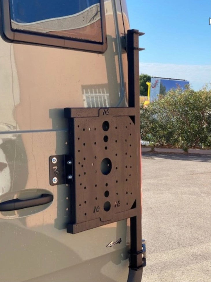 All-black stainless steel door on a Mercedes Sprinter right-hand rear door