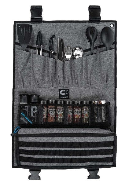 Kitchen storage pouch with cutlery and spices