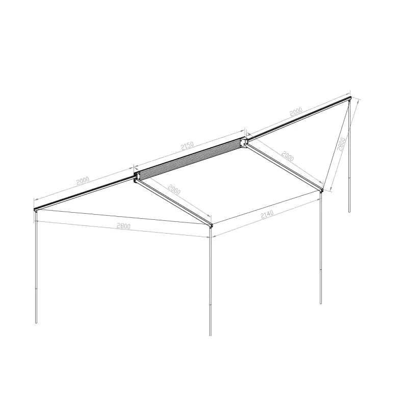 Dimensioned drawing of an unfolded Awning Rockalu  with dimensions