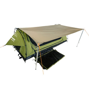 Green ground tent with brown Awning campboss