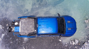 top view of a blue pickup with a drawer in the front Bed Truck