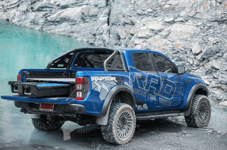 ford raptor blue in water with drawer open