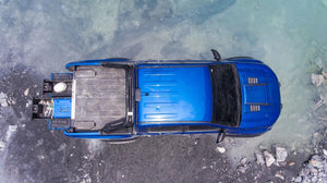 top view of a blue pickup with an open drawer in the Bed Truck