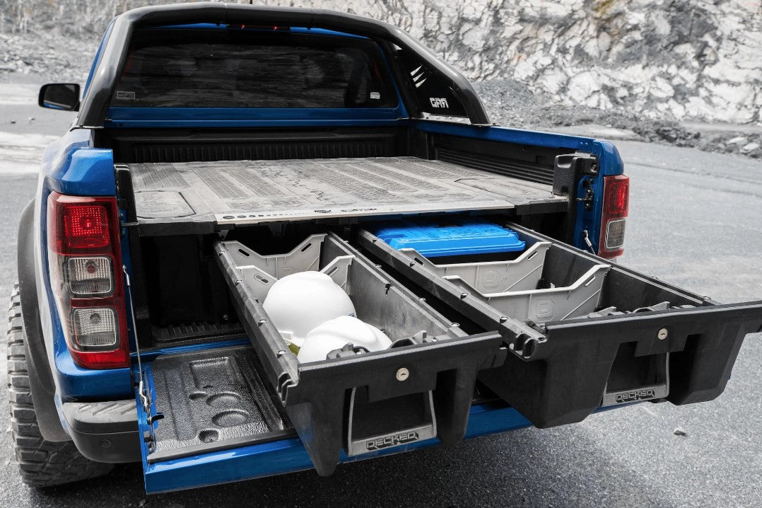 Double Decked drawer open in a Bed Truck Ranger Raptor