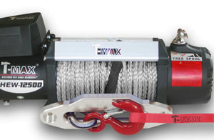 Grey synthetic rope 4x4 T-Max winch with red hook