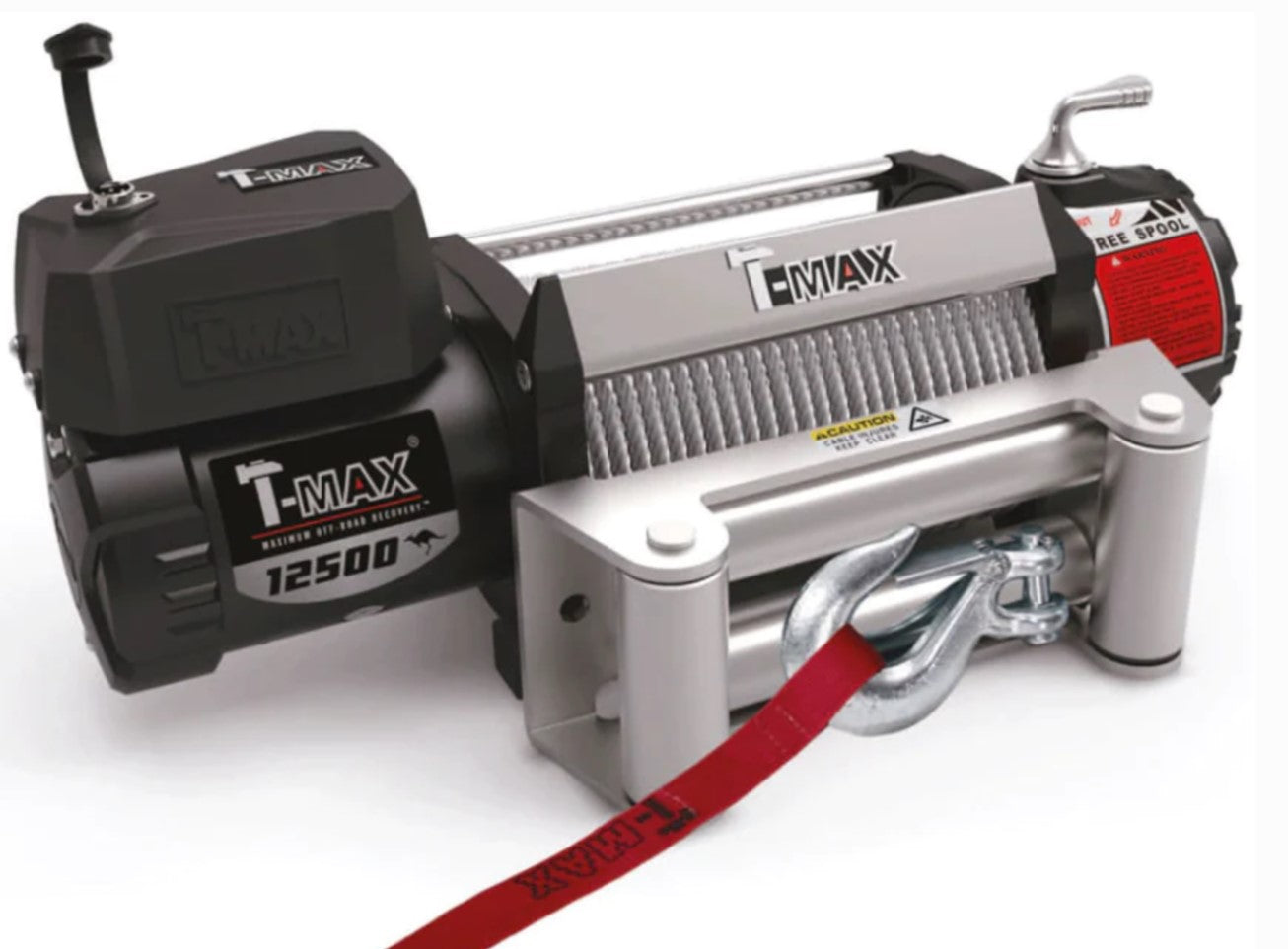 T-Max 12500 steel winch with cable guide and hook