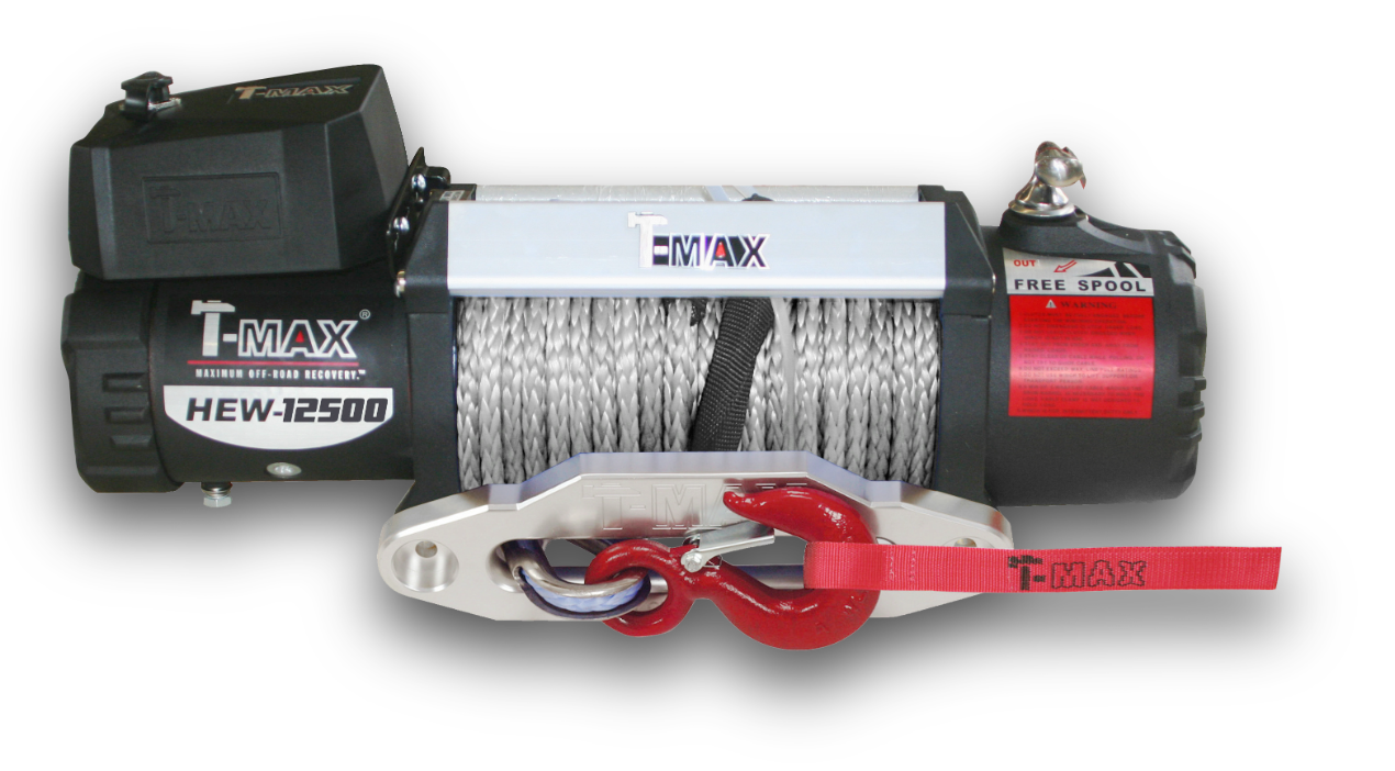 t-max winch synthetic rope with red hook shown on white background
