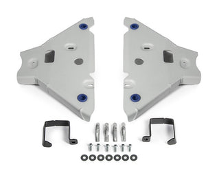 Two aluminium triangle protectors with two round blue holes