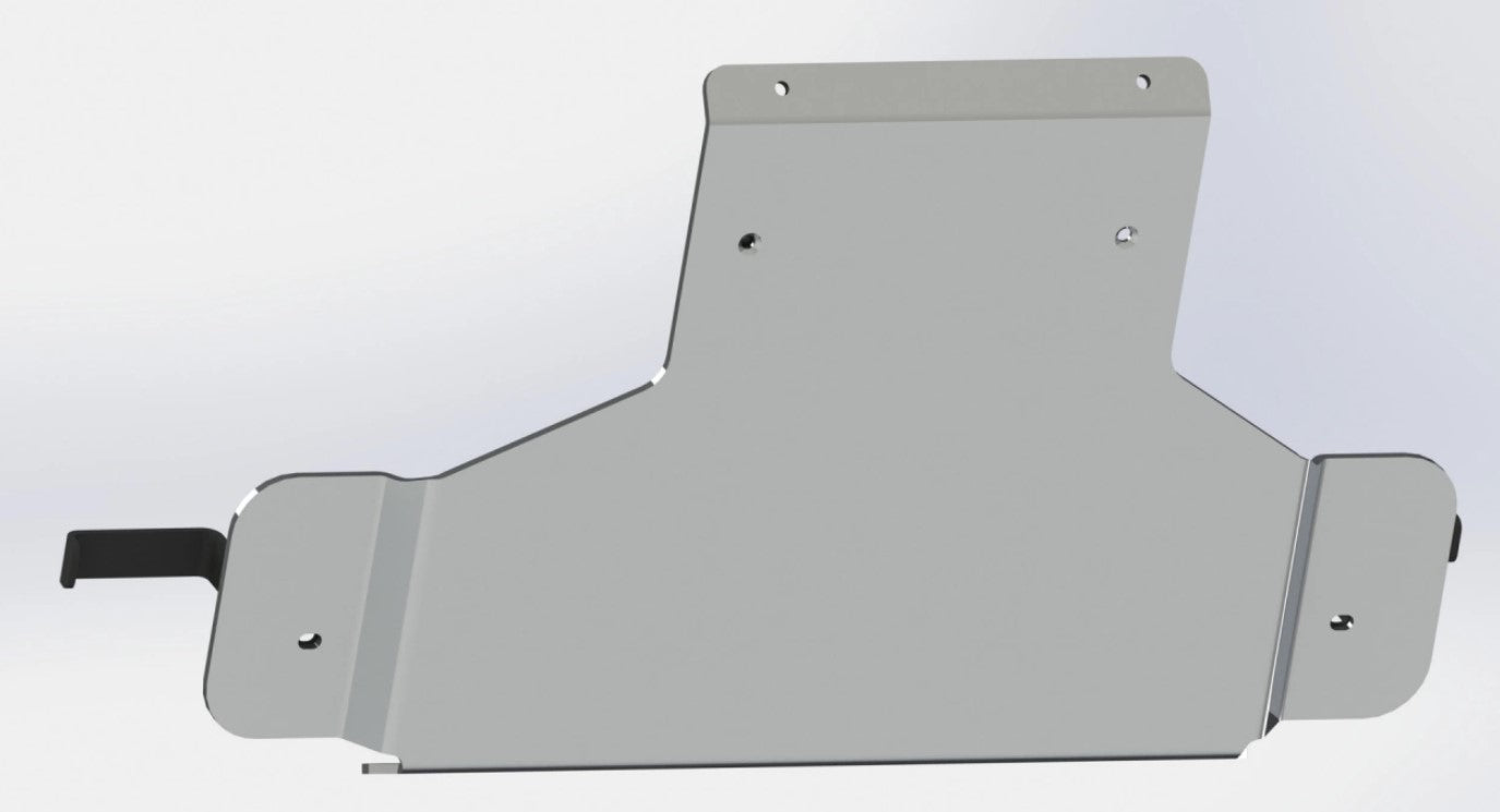 Y-shaped aluminum transfer case shielding shown on gray background