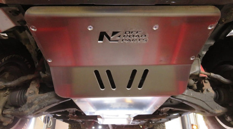 N4 offroad engraved on an aluminium plate to protect the underside of a vehicle